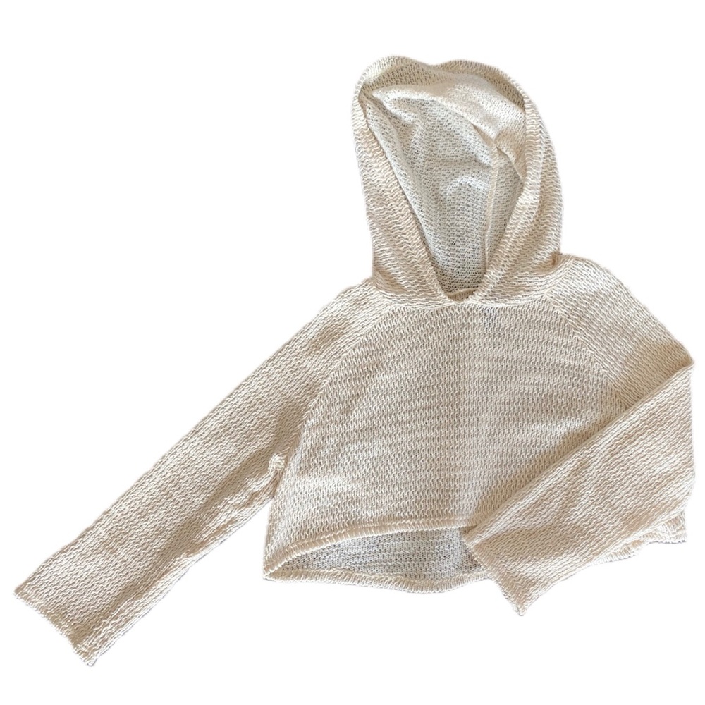 Cream Crop Top Sweater w/ Hood